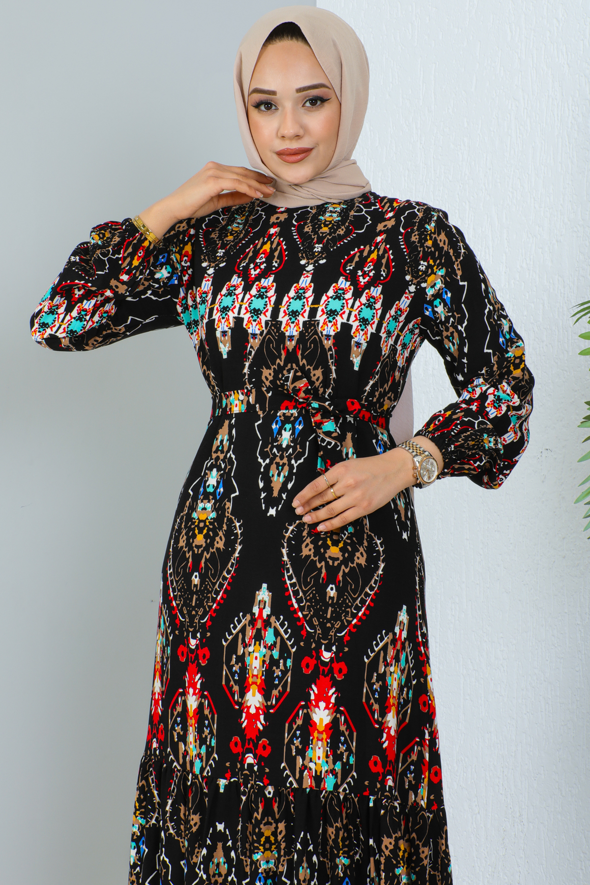 Desenli Elbise Siyah 12009 Desenli Elbise Siyah 12009