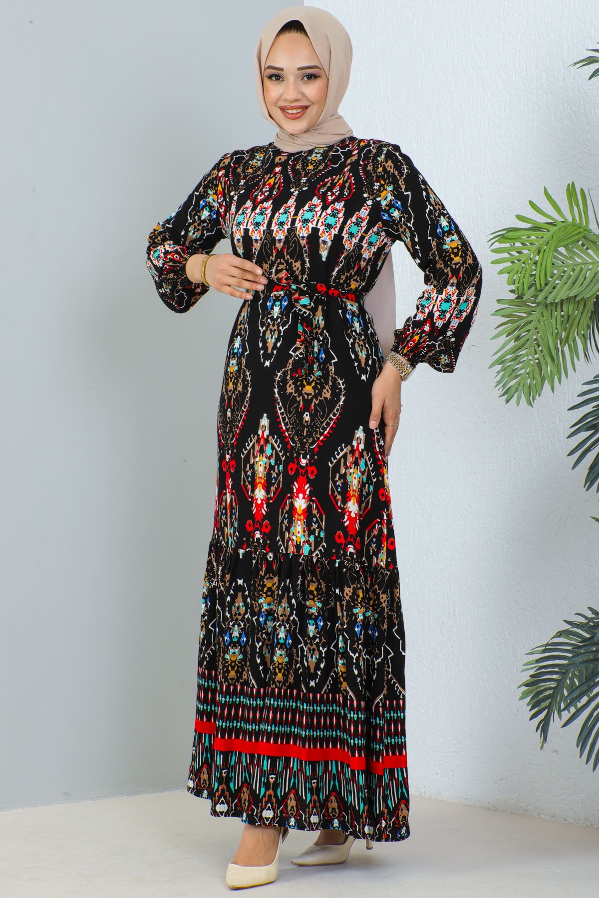Desenli Elbise Siyah 12009 Desenli Elbise Siyah 12009