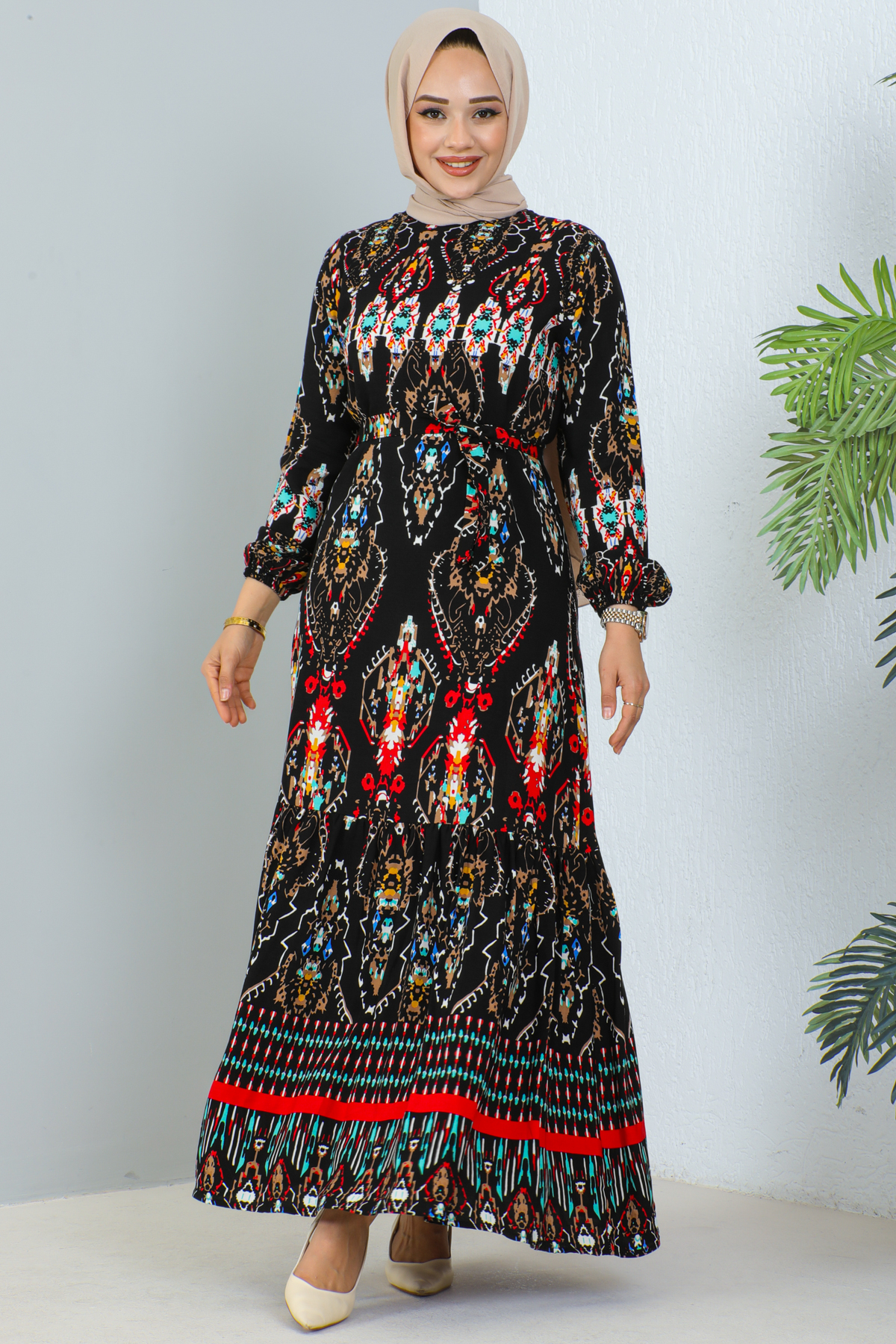 Desenli Elbise Siyah 12009 Desenli Elbise Siyah 12009