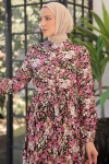 Yarım Düğmeli Papatya Desenli Elbise Pembe 12010 Yarım Düğmeli Papatya Desenli Elbise Pembe 12010