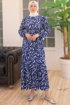  Desenli Elbise İndigo 2341