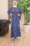  Desenli Elbise İndigo 2341