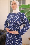  Desenli Elbise İndigo 2341