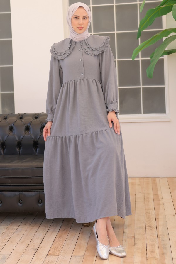 Bebe Yaka Elbise Gri 2079 Bebe Yaka Elbise Gri 2079