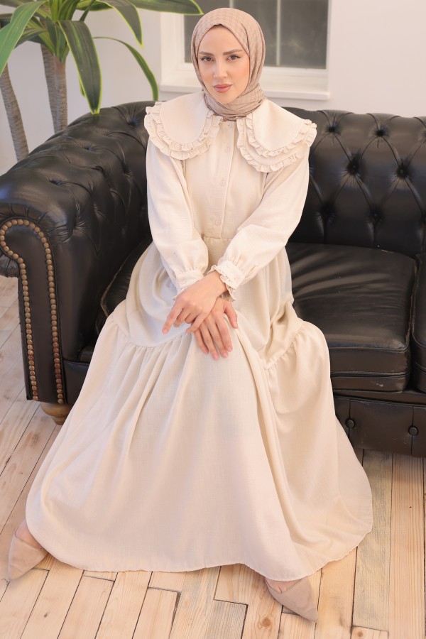 Bebe Yaka Elbise Taş Rengi 2079 Bebe Yaka Elbise Taş Rengi 2079