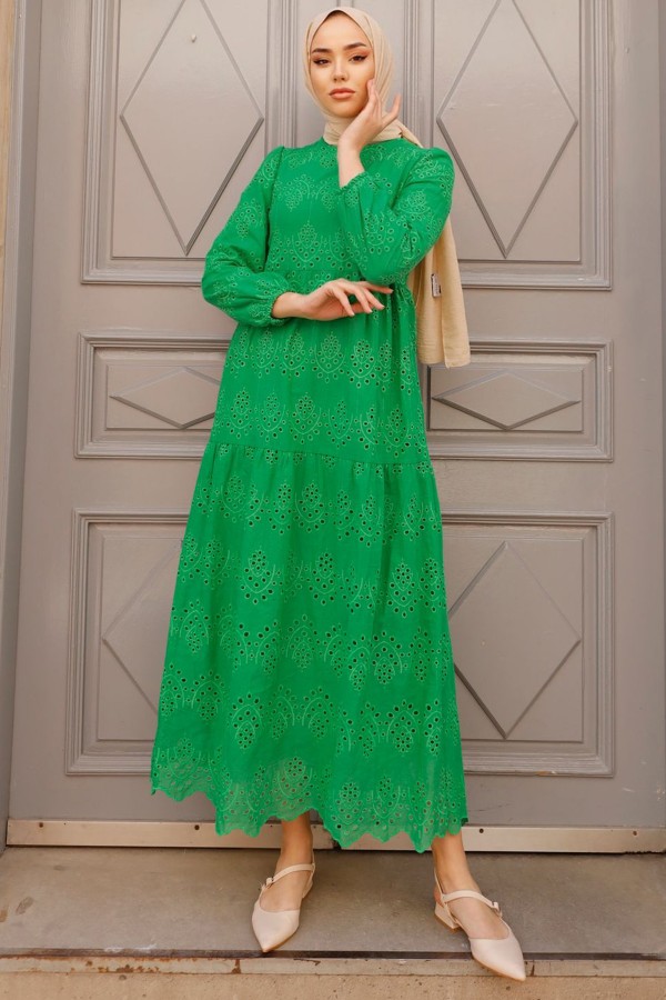 Dantelli Elbise Zümrüt Yeşili 1073 Dantelli Elbise Zümrüt Yeşili 1073