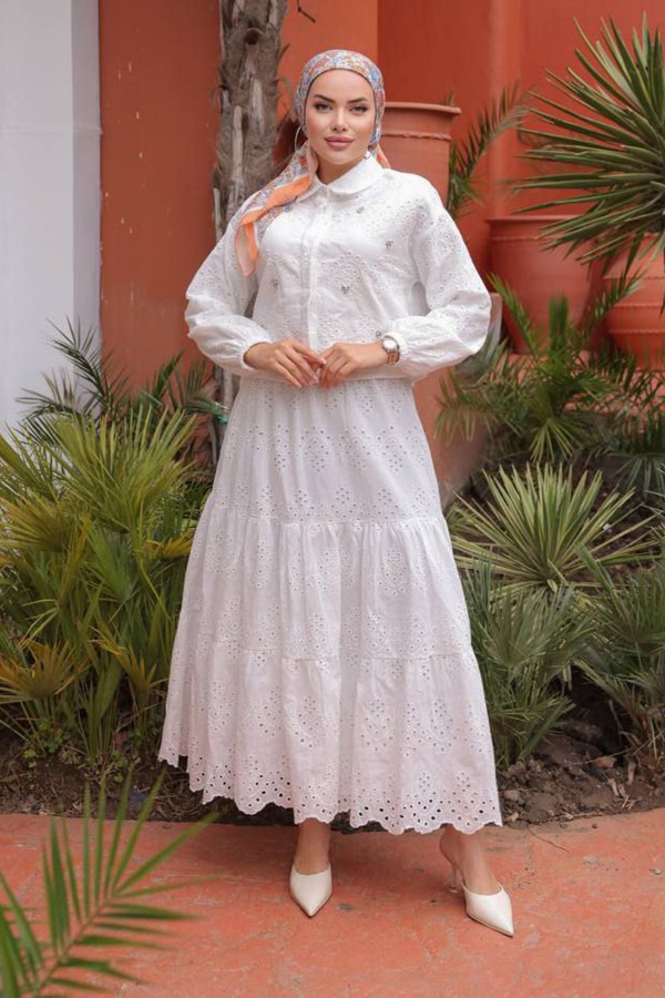  Taş Detaylı Fisto Etekli Takım Beyaz 1427