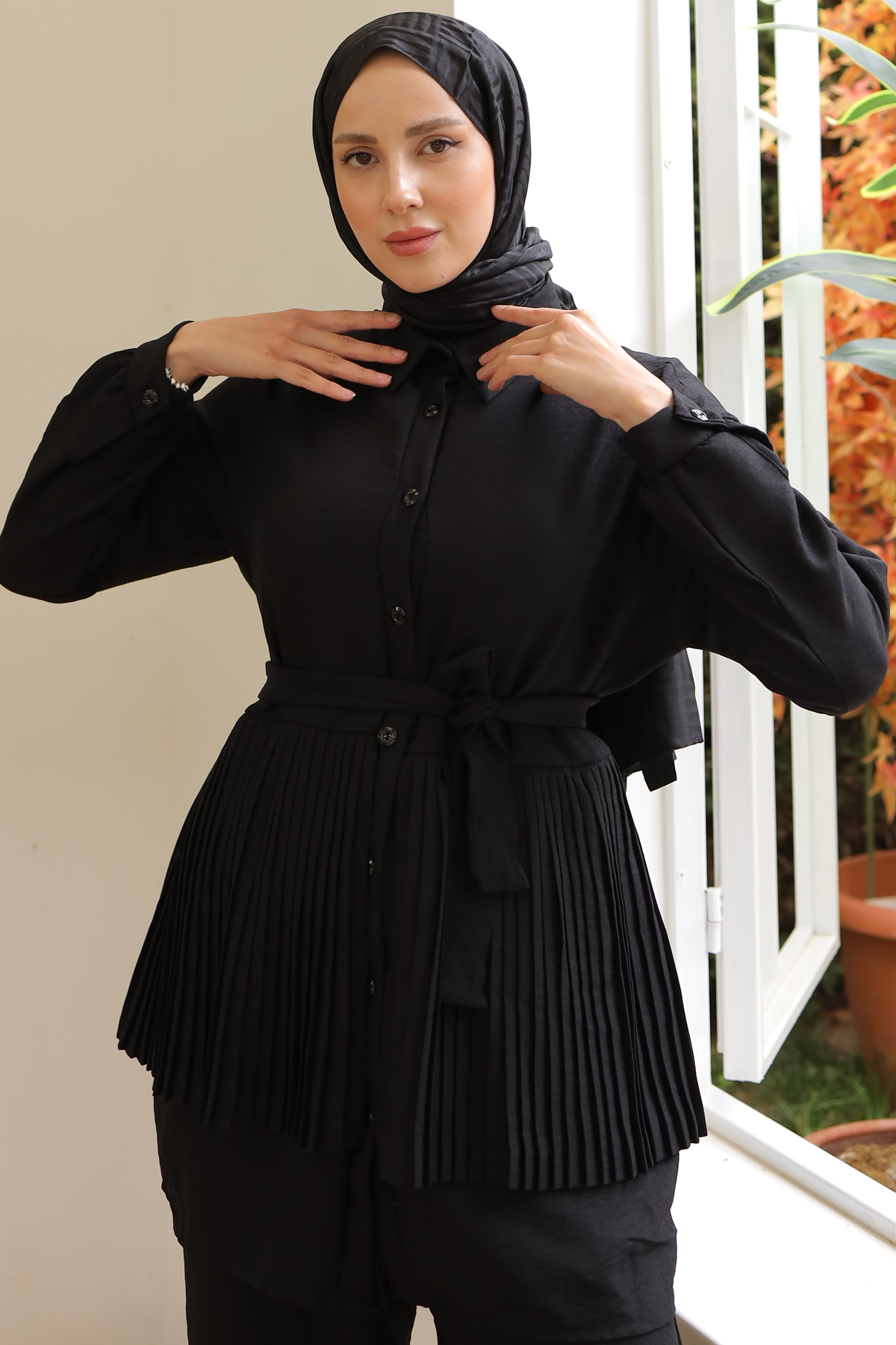 Plise Detaylı İkili Takım Siyah 3944 Plise Detaylı İkili Takım Siyah 3944