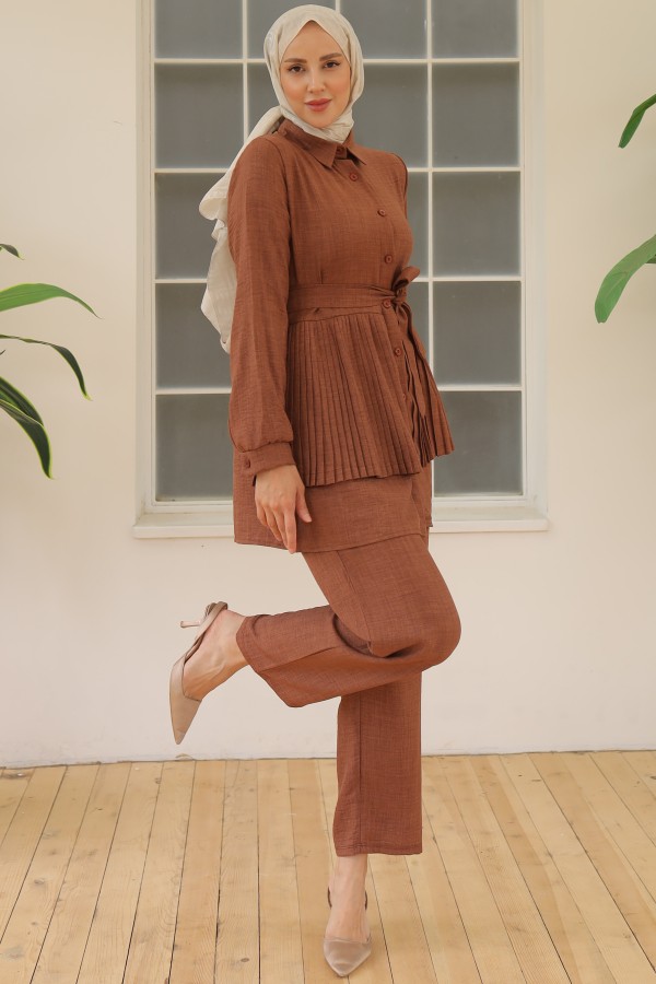 Plise Detaylı İkili Takım Taba 3944 Plise Detaylı İkili Takım Taba 3944