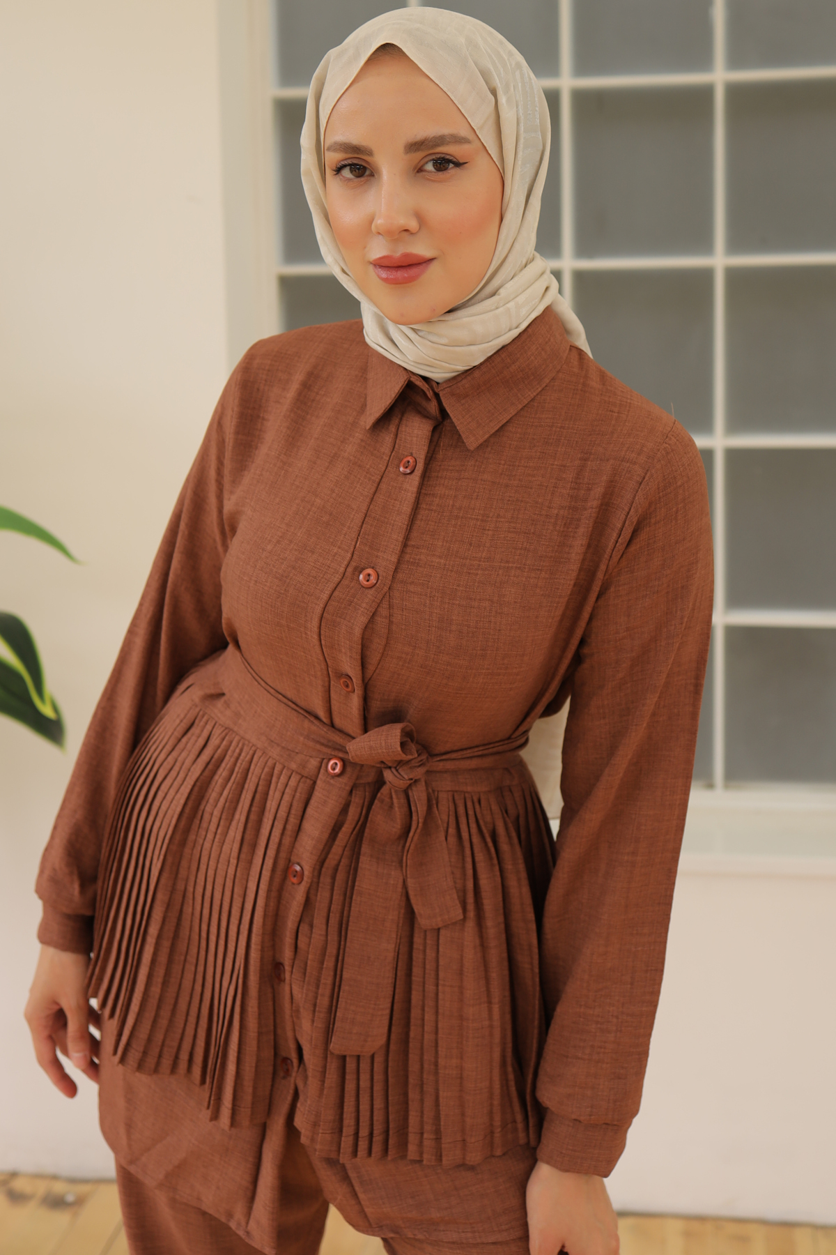 Plise Detaylı İkili Takım Taba 3944 Plise Detaylı İkili Takım Taba 3944