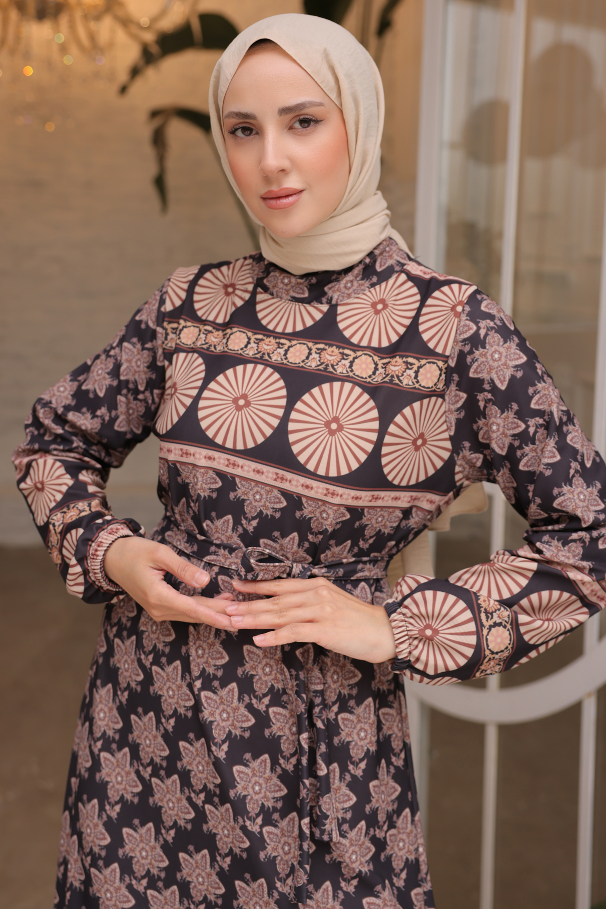 Desenli Tesettür Elbise Siyah 12015 Desenli Tesettür Elbise Siyah 12015