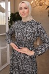  Desenli Elbise Siyah 12013
