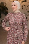 Çiçek Desenli Tesettür Elbise Kahverengi 12012 Çiçek Desenli Tesettür Elbise Kahverengi 12012