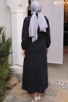  Fırfır Detaylı Kot Elbise Siyah 6808