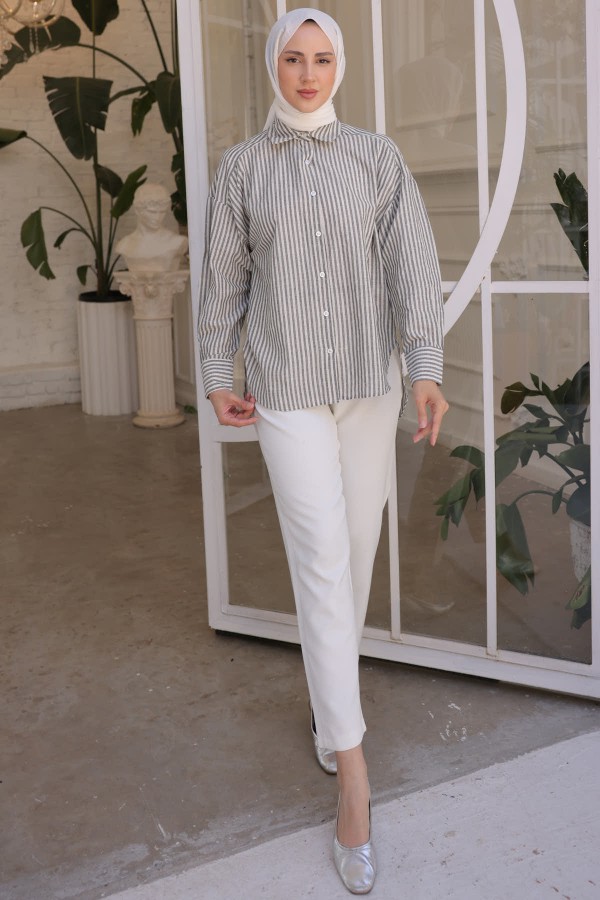 Çizgili Salaş Gömlek Gri 2050 Çizgili Salaş Gömlek Gri 2050