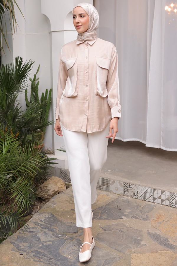 Büyük Cep Detaylı Gömlek Bej 2081 Büyük Cep Detaylı Gömlek Bej 2081