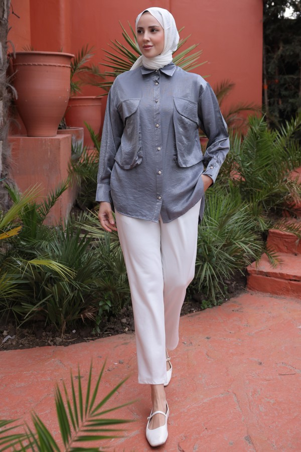 Büyük Cep Detaylı Gömlek Gri 2081 Büyük Cep Detaylı Gömlek Gri 2081