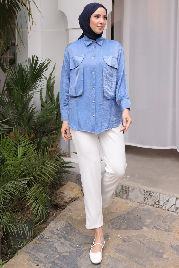 Büyük Cep Detaylı Gömlek Mavi 2081 Büyük Cep Detaylı Gömlek Mavi 2081