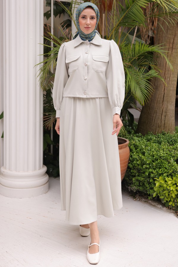 Etekli Tesettür Takım Taş Rengi 2091 Etekli Tesettür Takım Taş Rengi 2091