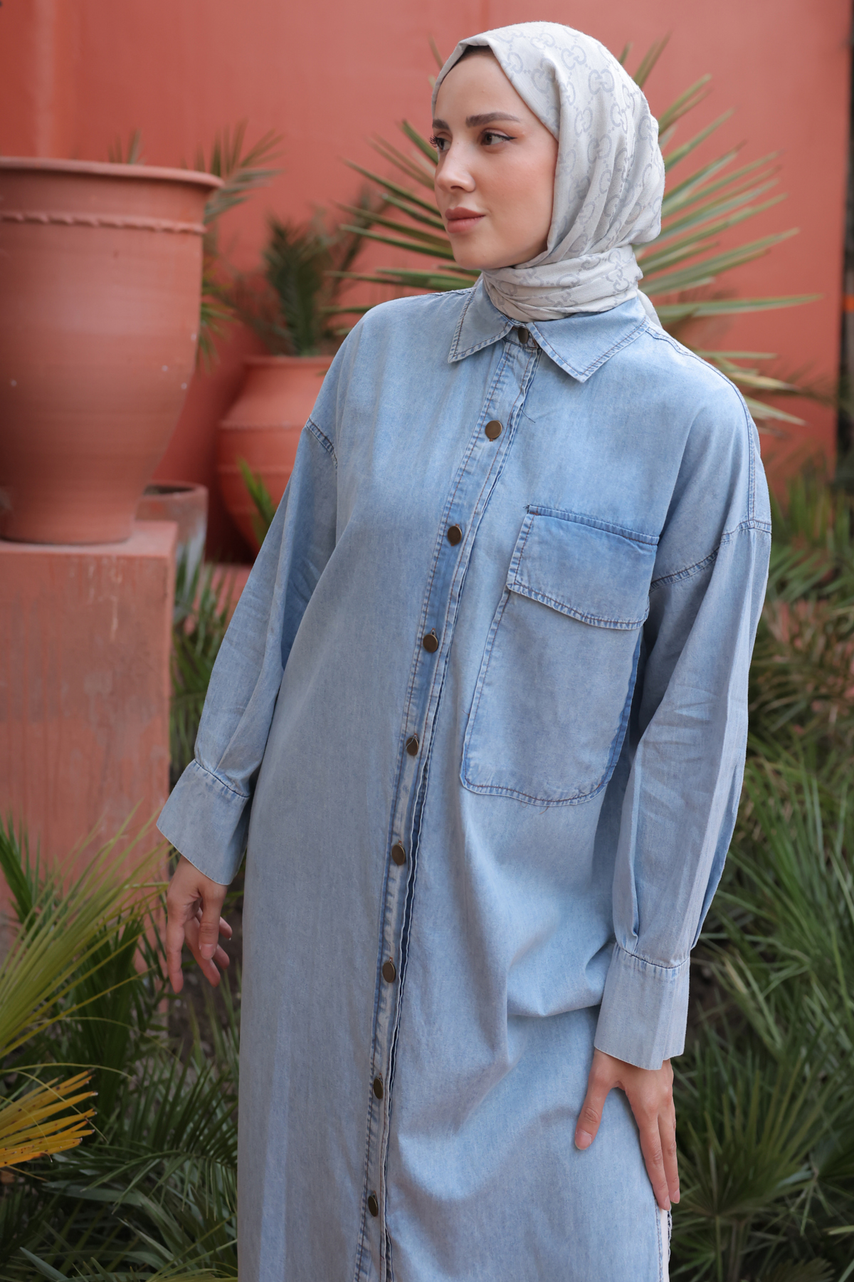 Düğmeli Kot Tunik Mavi 61613 Düğmeli Kot Tunik Mavi 61613