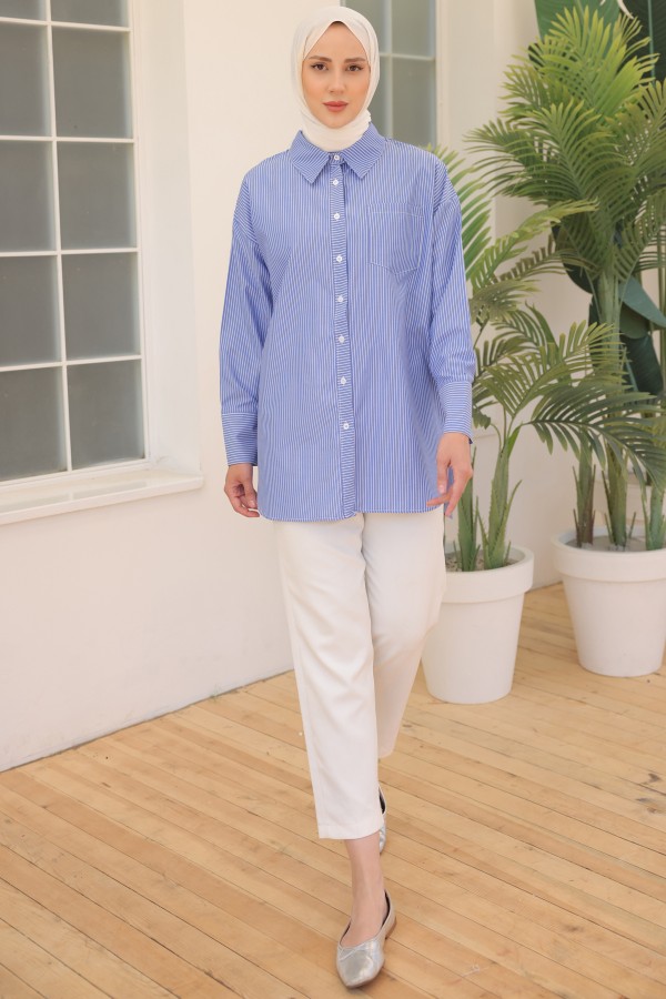 Çizgili Gömlek İndigo 12020 Çizgili Gömlek İndigo 12020