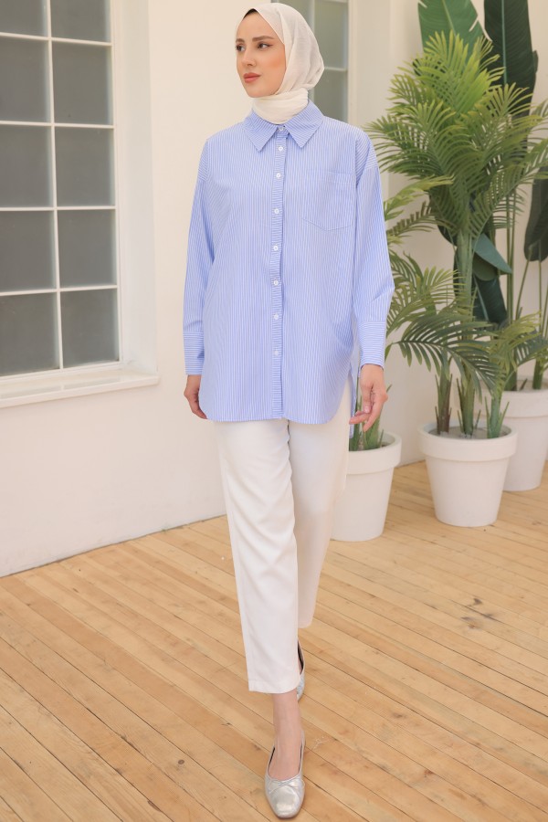Çizgili Gömlek Mavi 12020 Çizgili Gömlek Mavi 12020