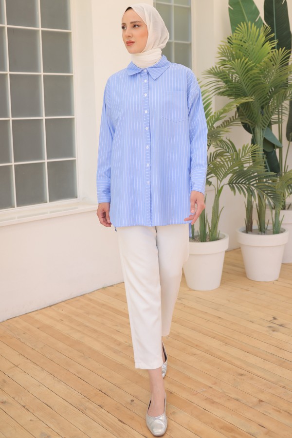 Çizgili Gömlek Mavi 12021 Çizgili Gömlek Mavi 12021