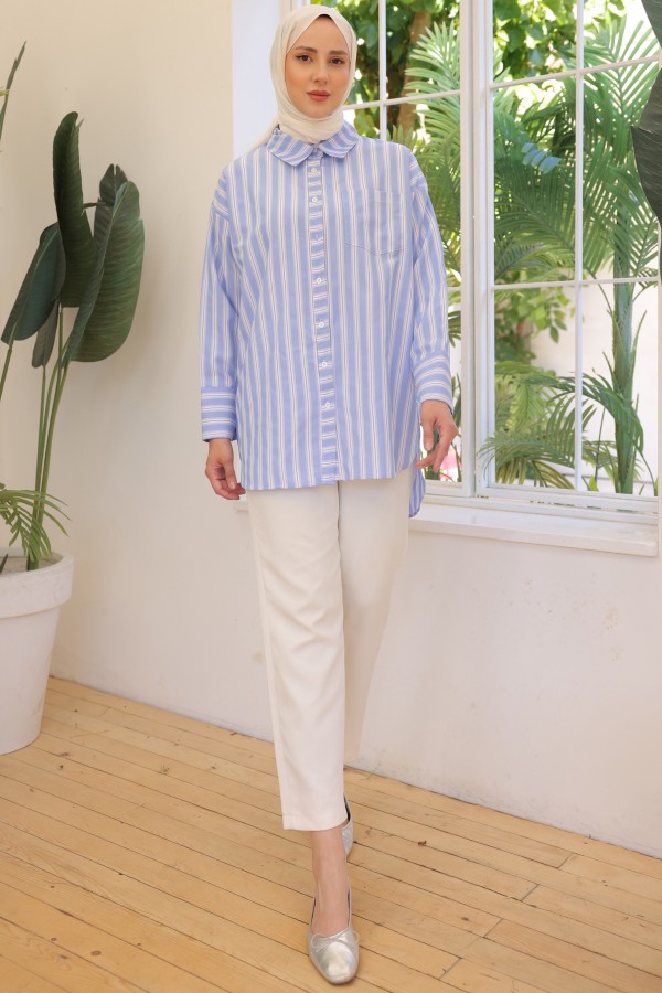 Çizgili Gömlek Mavi 12022 Çizgili Gömlek Mavi 12022