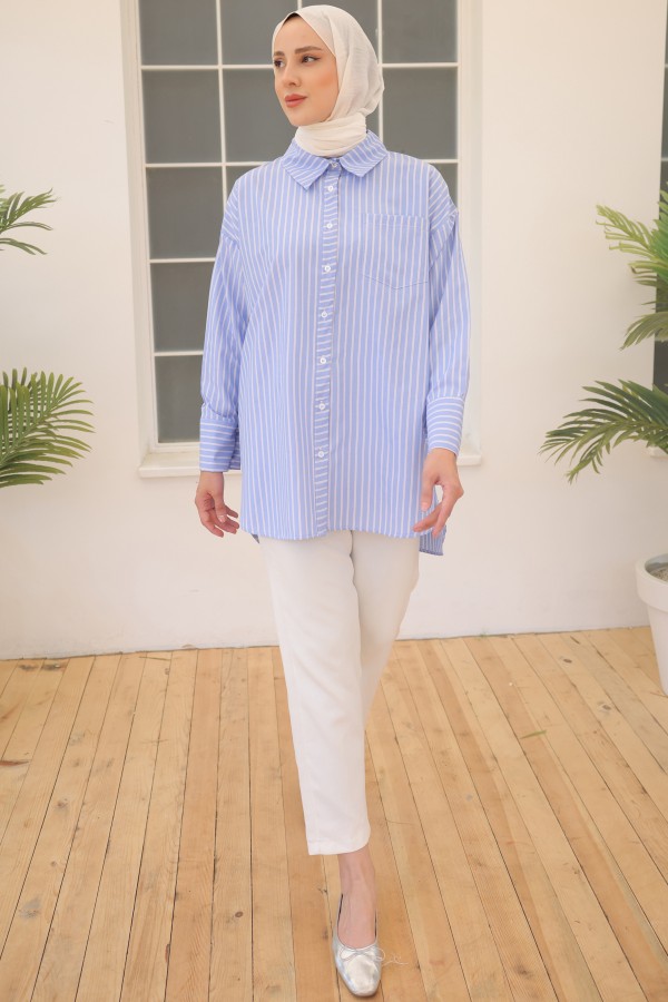 Çizgili Gömlek Mavi 12023 Çizgili Gömlek Mavi 12023