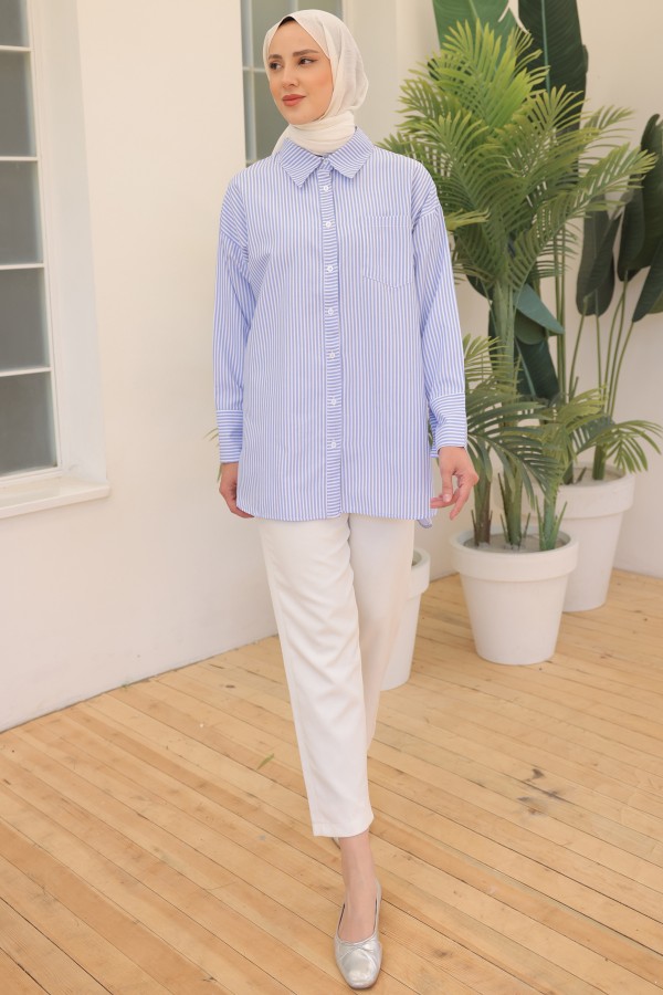 Çizgili Gömlek Mavi 12024 Çizgili Gömlek Mavi 12024