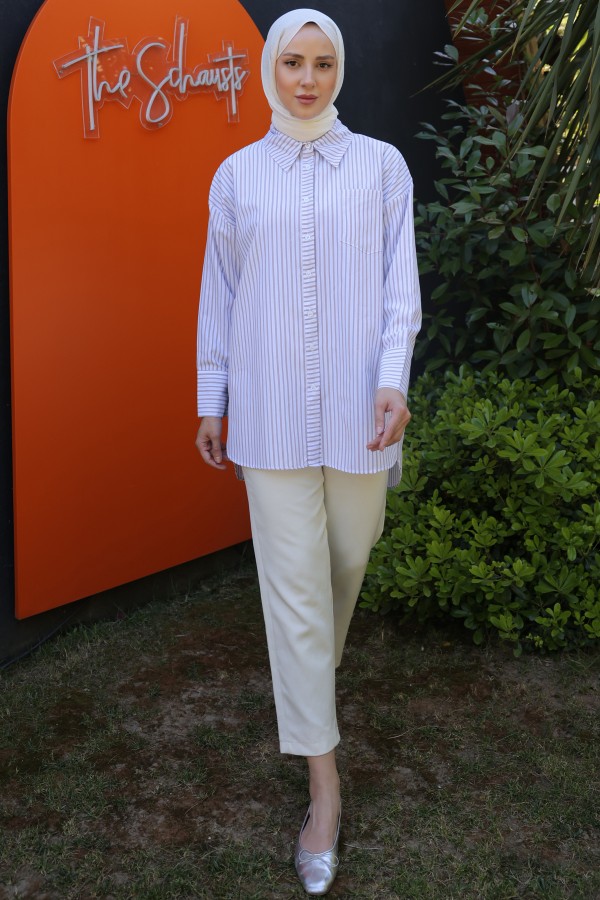 Çizgili Gömlek Krem 12025 Çizgili Gömlek Krem 12025