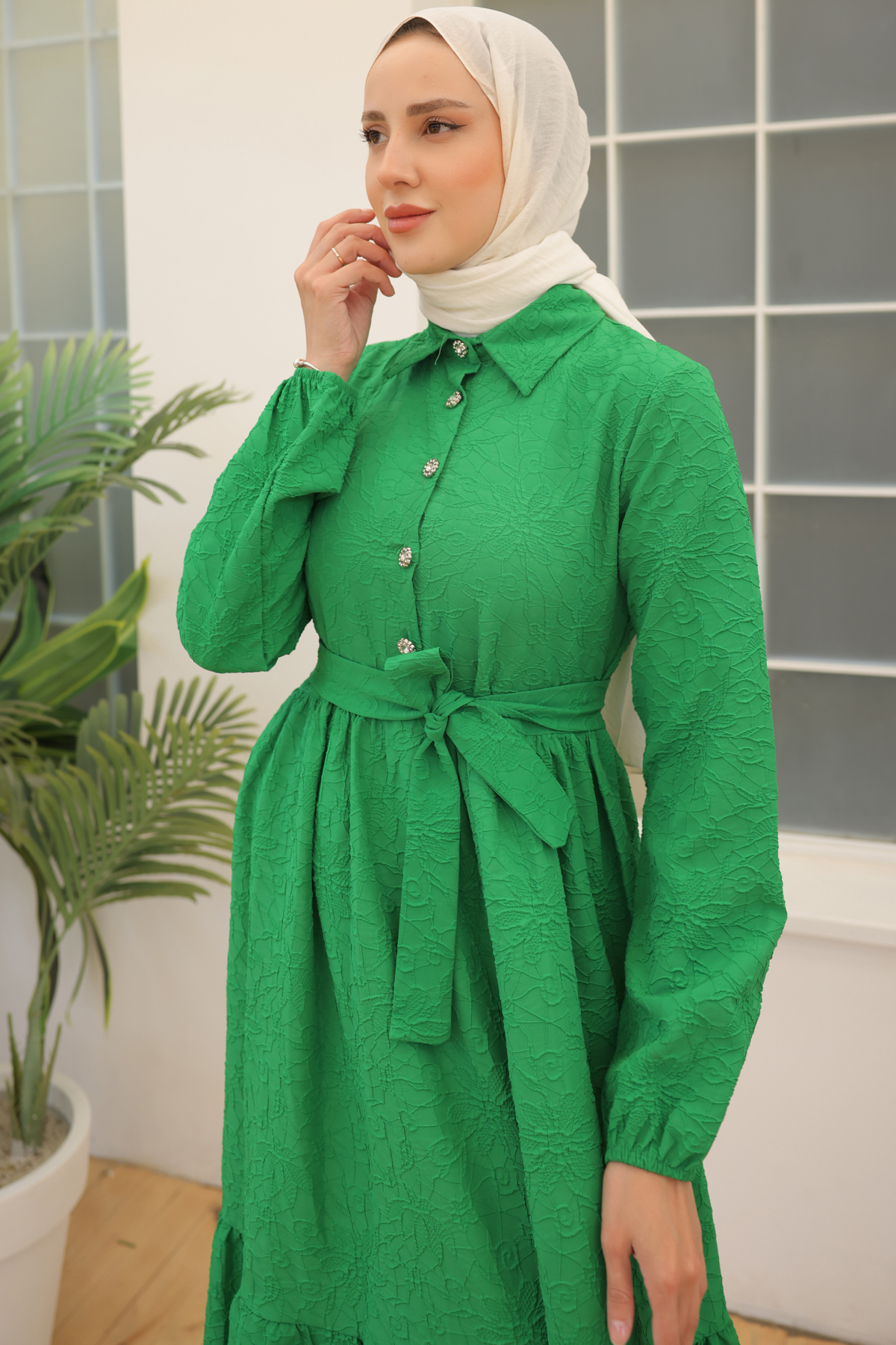 Kabartma Desenli Elbise Yeşil 61628 Kabartma Desenli Elbise Yeşil 61628