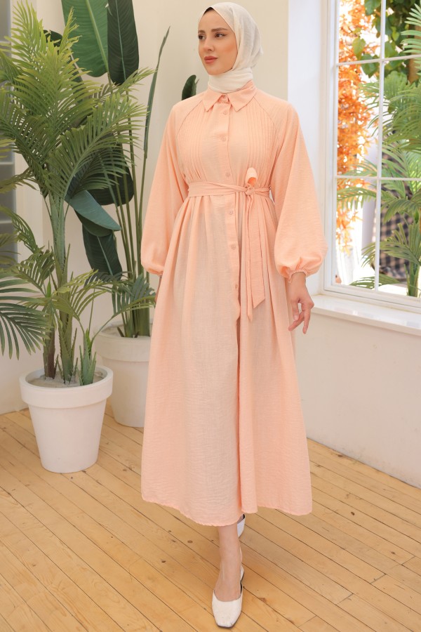  Nervürlü Elbise Somon 2073