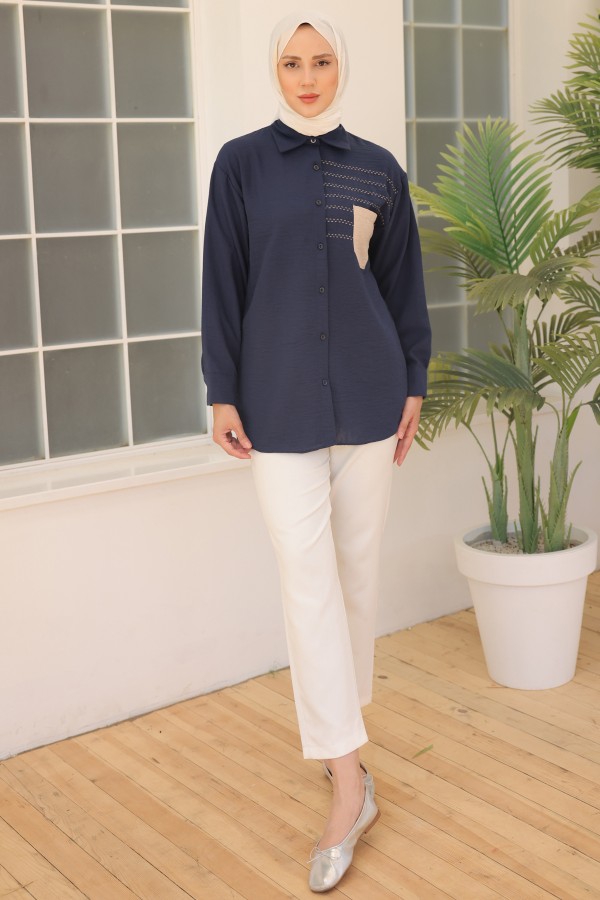 Nakış Detaylı Cepli Gömlek Lacivert 2061 Nakış Detaylı Cepli Gömlek Lacivert 2061