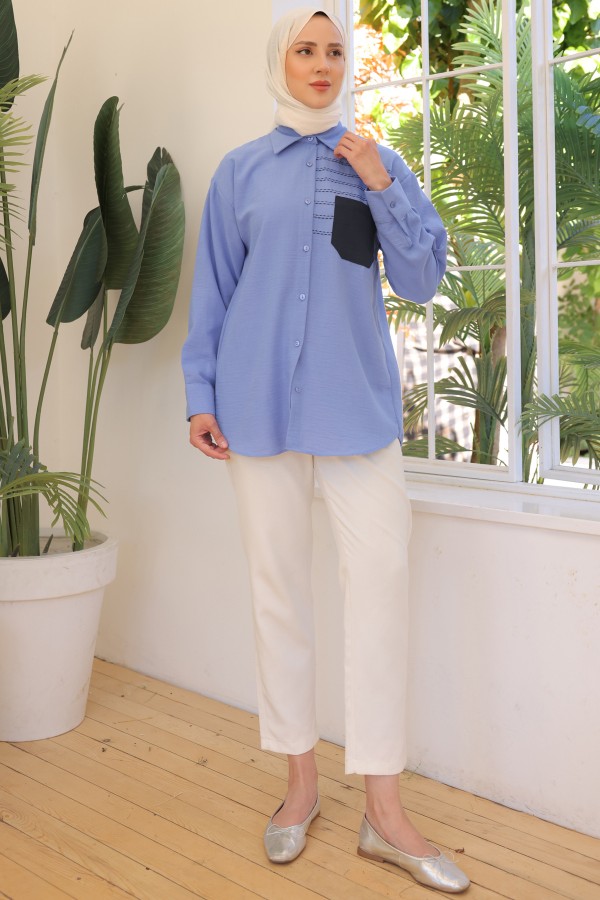 Nakış Detaylı Cepli Gömlek Koyu Mavi 2061 Nakış Detaylı Cepli Gömlek Koyu Mavi 2061