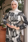 Desenli Tesettür Elbise Siyah 4029 Desenli Tesettür Elbise Siyah 4029