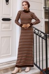 Çizgili Triko Elbise Kahverengi 24205 Çizgili Triko Elbise Kahverengi 24205