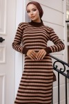 Çizgili Triko Elbise Kahverengi 24205 Çizgili Triko Elbise Kahverengi 24205