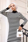 Çizgili Triko Elbise Siyah 24205 Çizgili Triko Elbise Siyah 24205