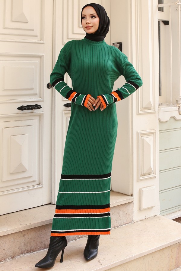 Fitilli Çizgi Detaylı Triko Elbise Zümrüt Yeşili 24206 Fitilli Çizgi Detaylı Triko Elbise Zümrüt Yeşili 24206