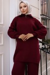 Yakası Fermuar Detaylı Triko Takım Bordo 11017-10 Yakası Fermuar Detaylı Triko Takım Bordo 11017-10