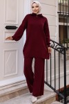 Yakası Fermuar Detaylı Triko Takım Bordo 11017-10 Yakası Fermuar Detaylı Triko Takım Bordo 11017-10