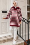 Yakası Fermuarlı Çizgili Triko Tunik Bordo 11020-03 Yakası Fermuarlı Çizgili Triko Tunik Bordo 11020-03