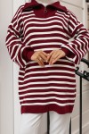Yakası Fermuarlı Çizgili Triko Tunik Bordo 11020-03 Yakası Fermuarlı Çizgili Triko Tunik Bordo 11020-03