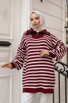Yakası Fermuarlı Çizgili Triko Tunik Bordo 11020-03 Yakası Fermuarlı Çizgili Triko Tunik Bordo 11020-03