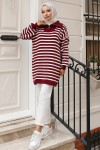 Yakası Fermuarlı Çizgili Triko Tunik Bordo 11020-03 Yakası Fermuarlı Çizgili Triko Tunik Bordo 11020-03