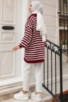 Yakası Fermuarlı Çizgili Triko Tunik Bordo 11020-03 Yakası Fermuarlı Çizgili Triko Tunik Bordo 11020-03