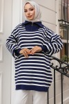 Yakası Fermuarlı Çizgili Triko Tunik Lacivert 11020-03 Yakası Fermuarlı Çizgili Triko Tunik Lacivert 11020-03