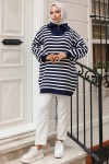 Yakası Fermuarlı Çizgili Triko Tunik Lacivert 11020-03 Yakası Fermuarlı Çizgili Triko Tunik Lacivert 11020-03