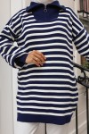 Yakası Fermuarlı Çizgili Triko Tunik Lacivert 11020-03 Yakası Fermuarlı Çizgili Triko Tunik Lacivert 11020-03